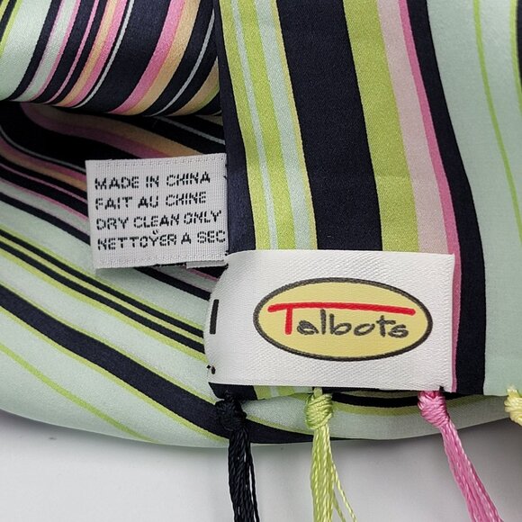 Striped 100% Silk Scarf With Fringe By Talbots Multicolor Stripes - Picture 10 of 11